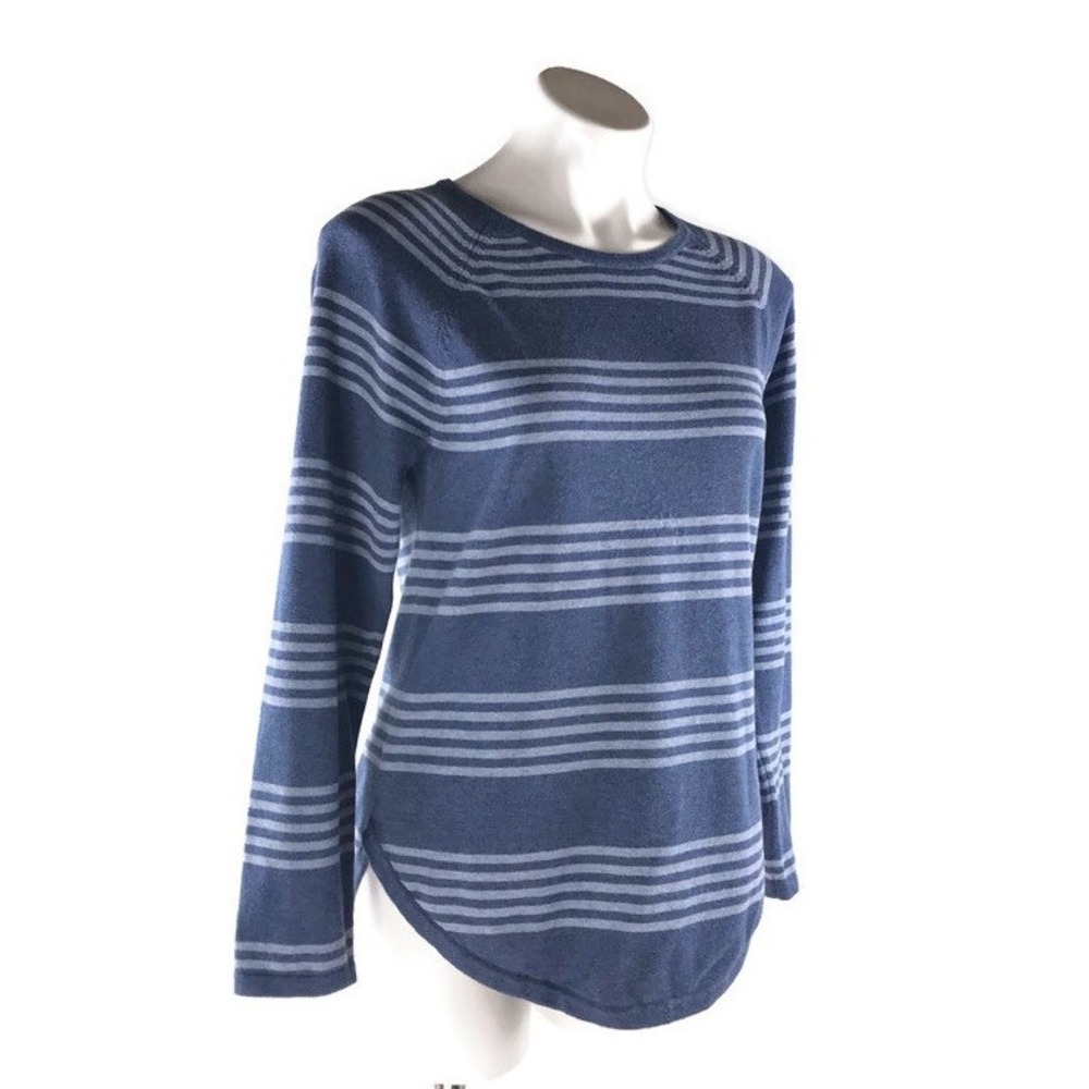 Jeanne Pierre Womens M Blue Striped Crew Pullover Long Sleeve Knit Top Sweater